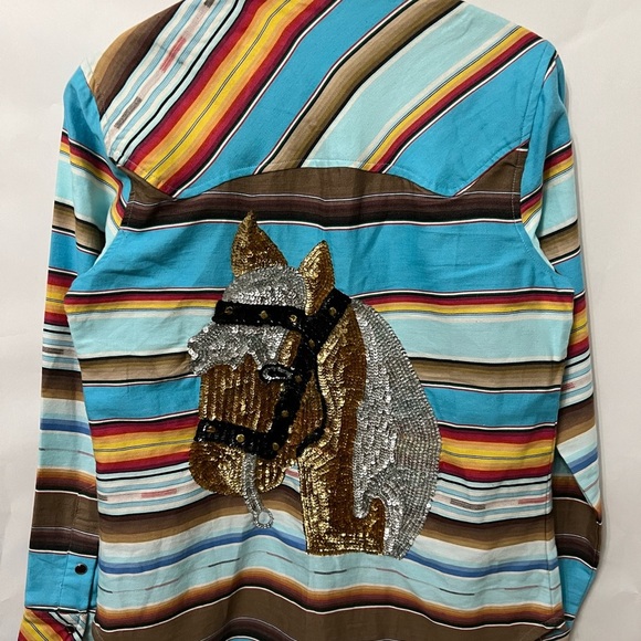 Tasha Polizzi Womens Southwestern Snap Button Shirt Sequin Horse Size Medium - Picture 2 of 14